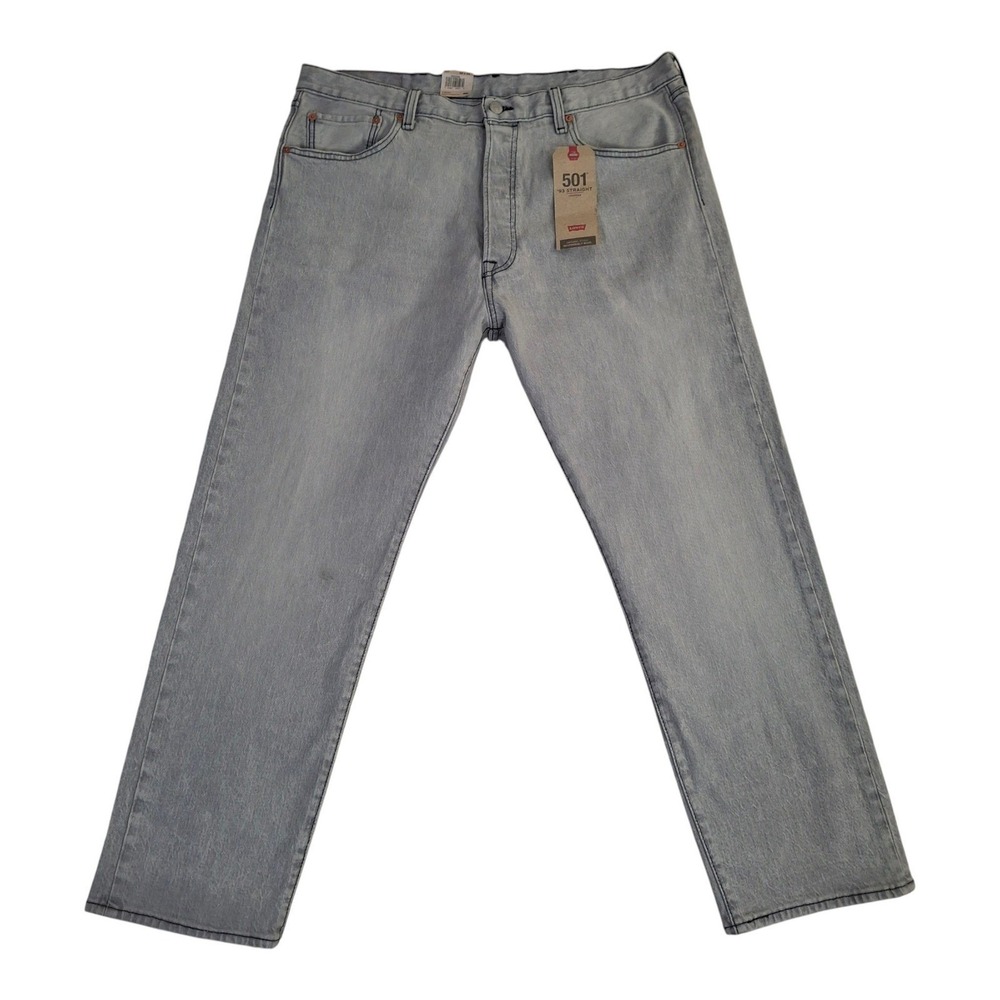 Levis 501 93 Straight Cropped Jeans Mens 38x29 Light Wash Gray Denim Button Fly